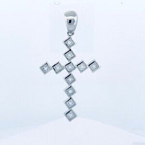 Estate Vintage Sterling Silver 925 CZ Cross Pendant Large Geometric Design